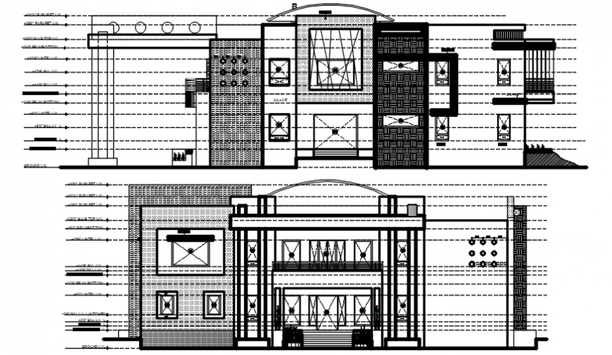 North and west side elevation of housing in AutoCAD file