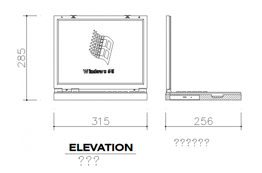 Notebook computer 2 d cad block autocad file