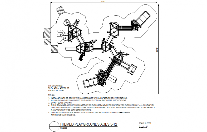 NU-2395 number model view themed playground design plan dwg file