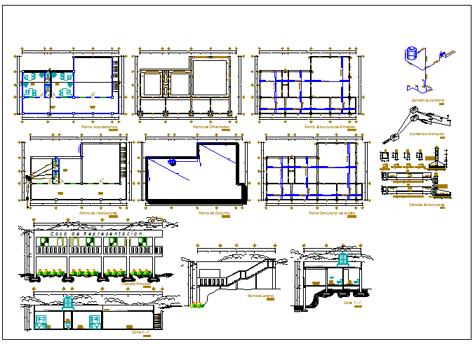 office building detail plan view at hill topography dwg file