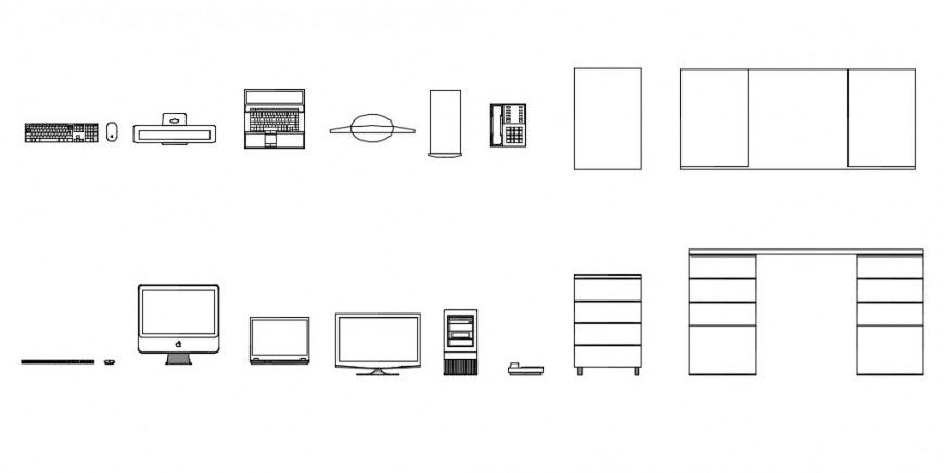 Office and bank furniture detail 2d block dwg file