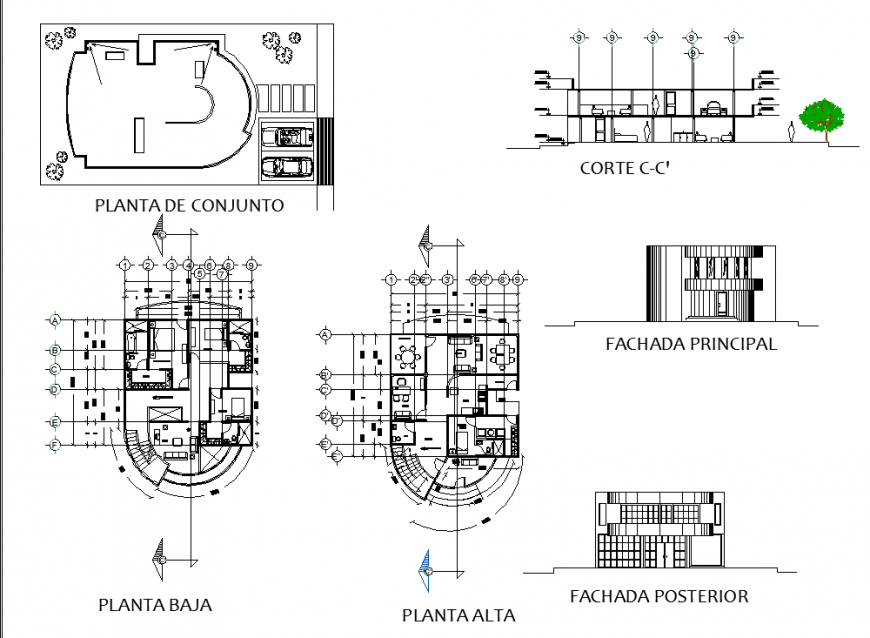 Office and residential building drawing in dwg file.