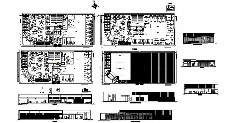 Office area of automobiles agencies plan and elevation in auto cad