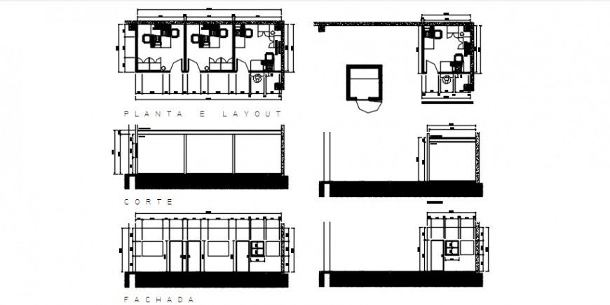 Office area sections and distribution plan drawing details dwg file