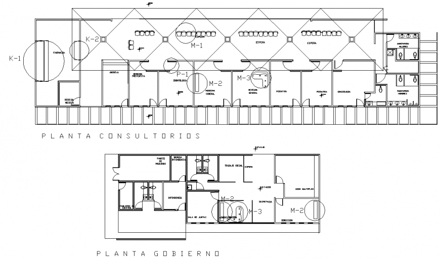 Office block top view plan with furniture in dwg AutoCAD file.