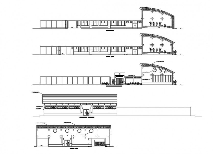 Office building all sided elevation and sectional details dwg file