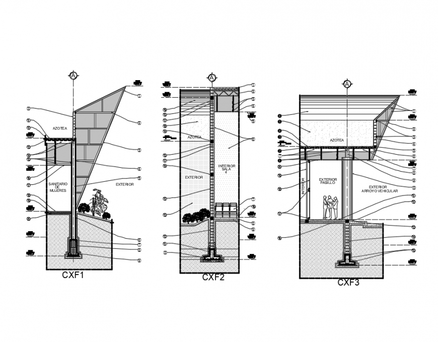 Office building cutting facade section-constrictive details dwg file