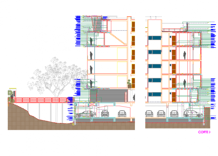 Office Building Sectional Details DWG Front and Back Views