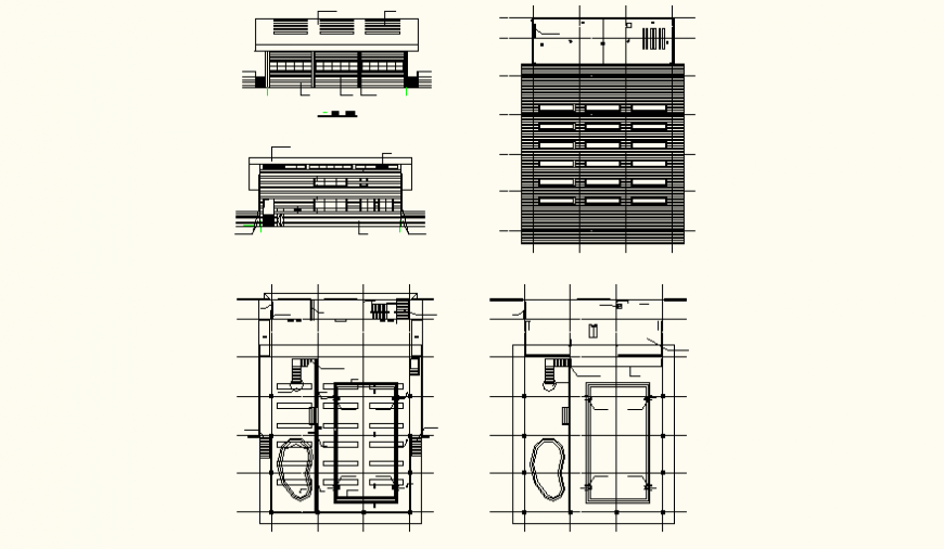 Office building detail plan and elevation autocad file