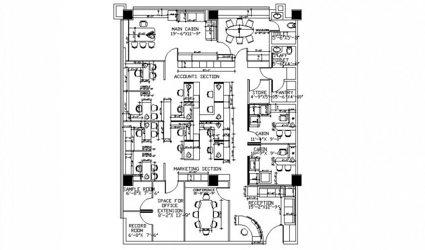 Office building drawings 2d view work plan autocad file