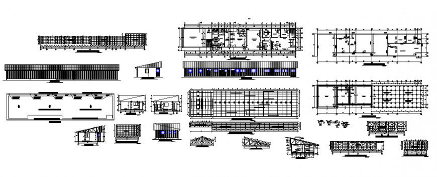 Office building elevation, section, plan and constructive structure details dwg file