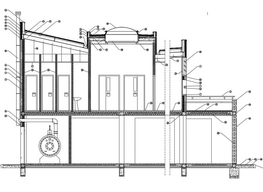 Office building facade sectional view with constructive details dwg file