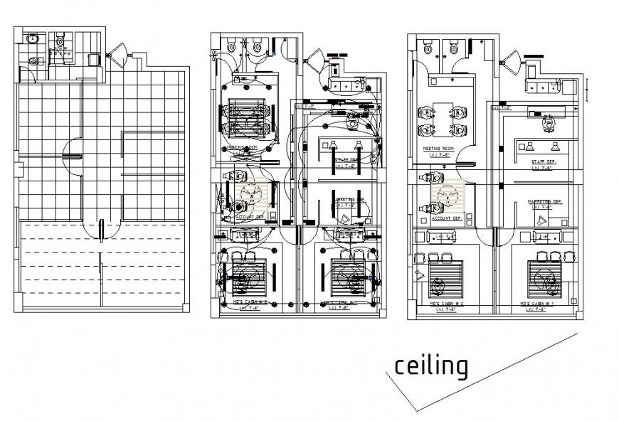 Office building floor plan, cover plan and ceiling cad drawing details dwg file