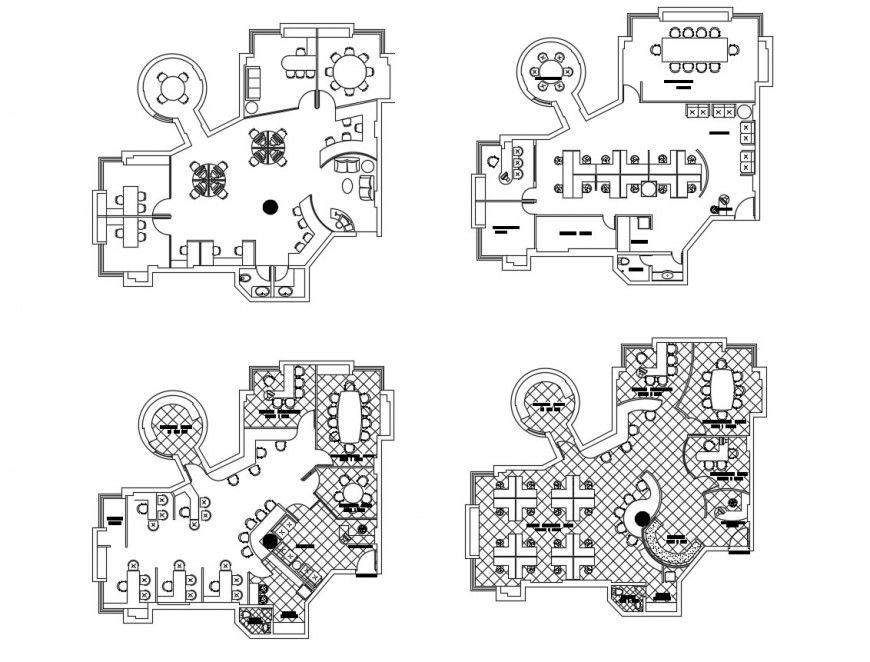 Office building floor plan distribution with furniture layout cad drawing details dwg file