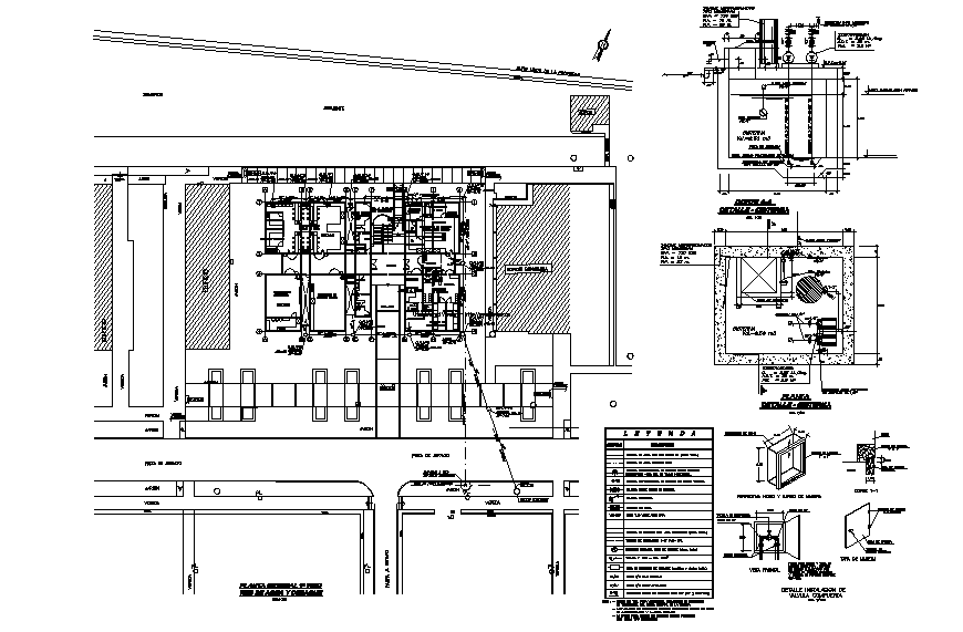 Office building general plan details with water tank installation dwg file