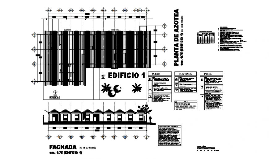 Office building main elevation with foundation structure cad drawing details dwg file