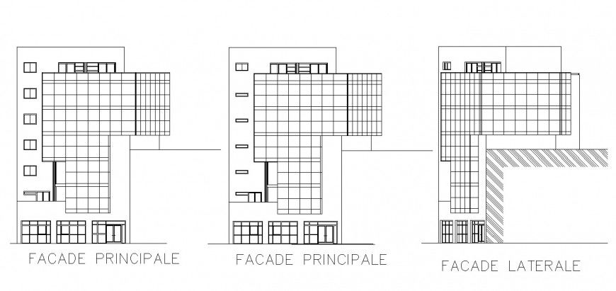 Office building multi-level building all sided elevation cad drawing details dwg file