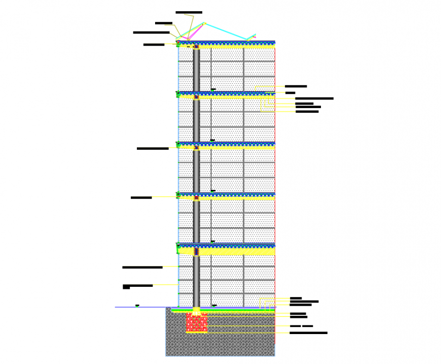 Office building multi flooring front sectional details dwg file