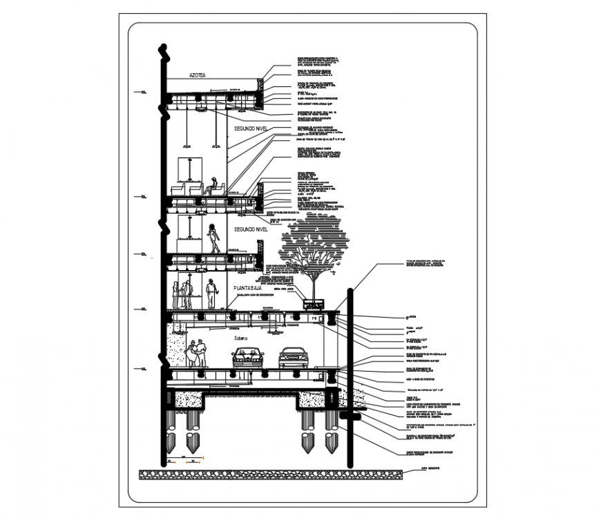 Office building multi story facade constructive section details dwg file