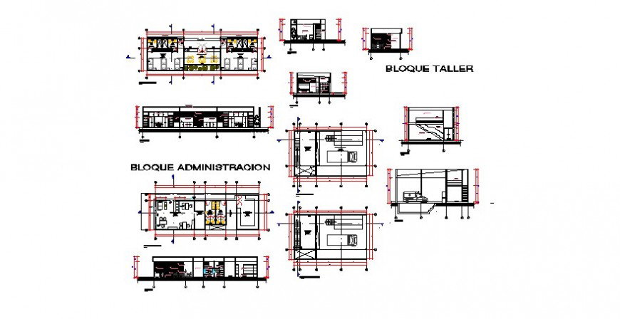 Office building plan, elevation and section 2d view CAD construction ...