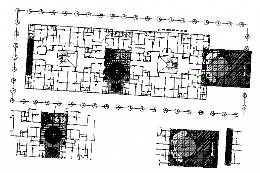 Office building plan and landscaping structure details dwg file