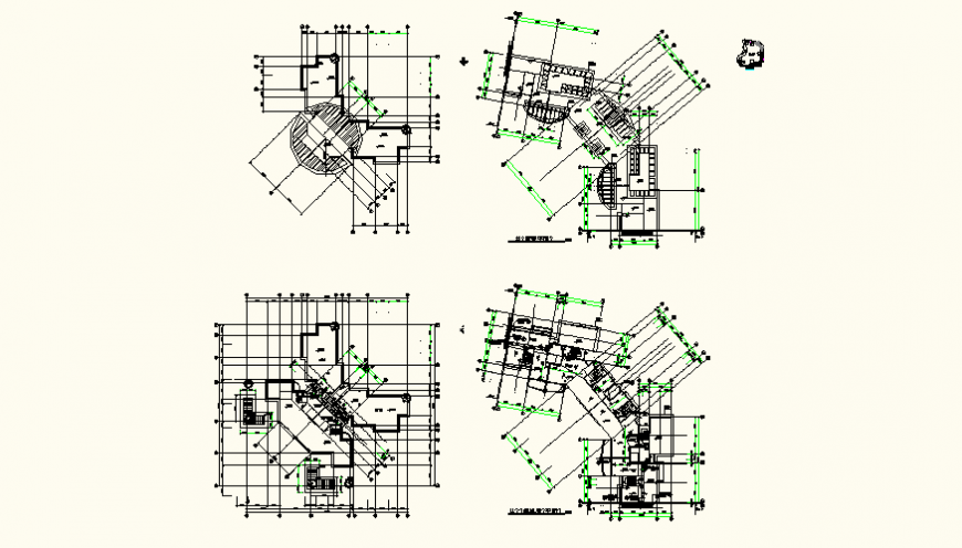Office building plan view detail elevation dwg file