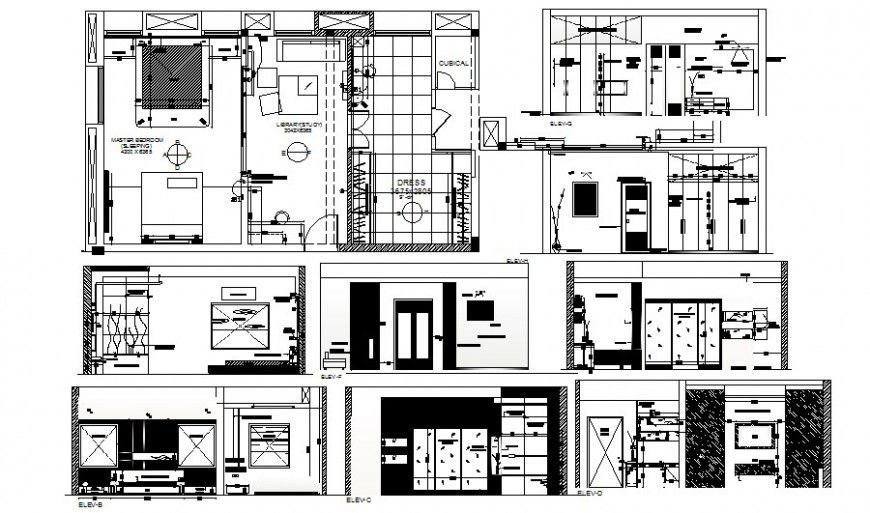 Office building room plan elevation and section autocad file