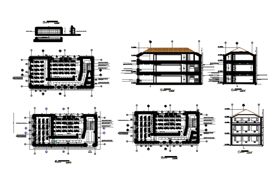 Office building sectional and floor plan layout details dwg file