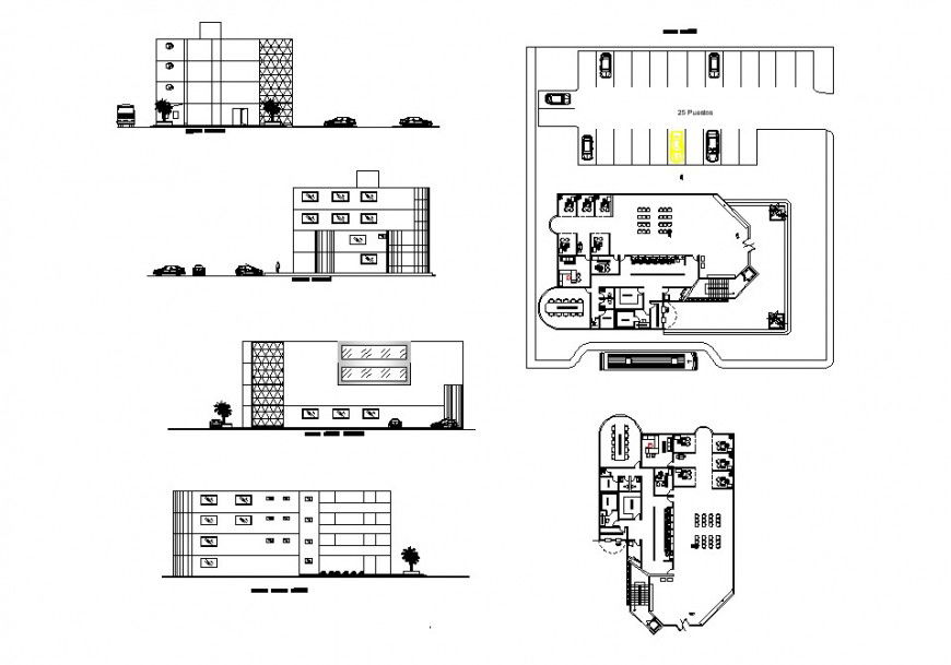 Office building structure plan and elevation 2d view CAD constructive unit layout autocad file