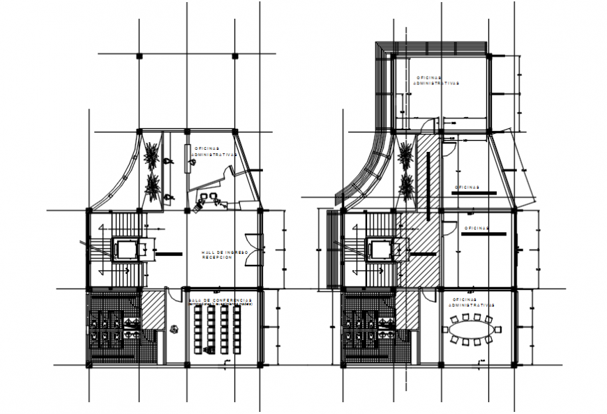 Office building two floor plan distribution drawing details dwg file