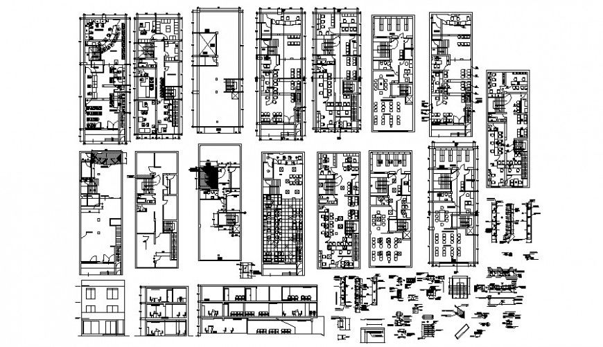 Office building units drawings detail 2d view floor plan and section dwg file