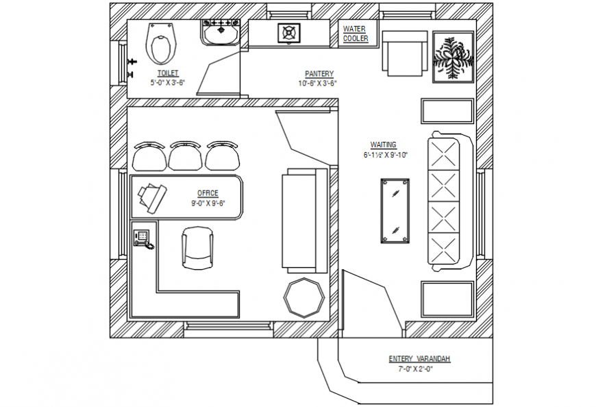 Office cabin layout plan with furniture auto-cad drawing details dwg file