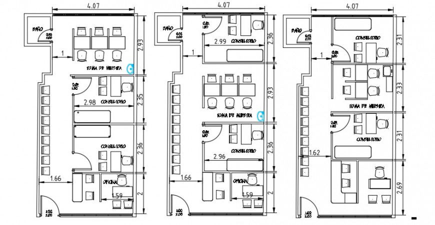 Office cabin modules distribution for doctors dwg file