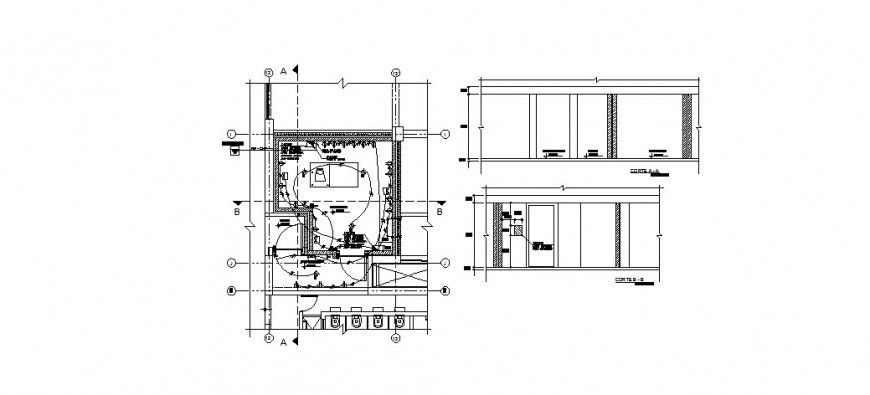 Office cabin section and electrical installation details dwg file