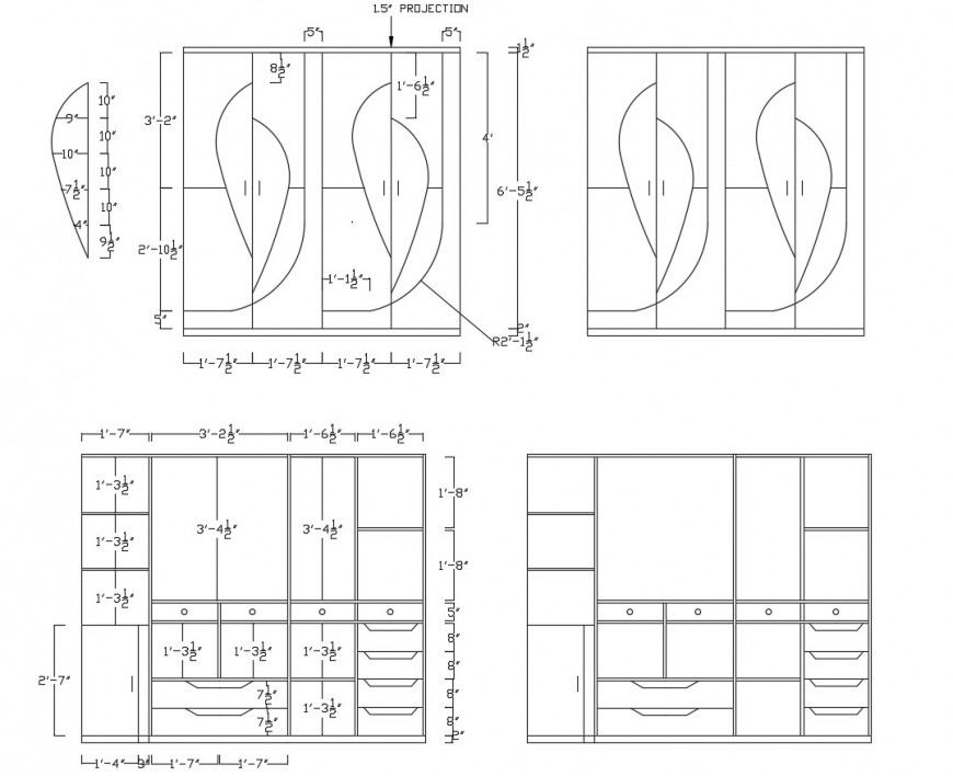 Office cabinet all sided elevation cad drawing details dwg file