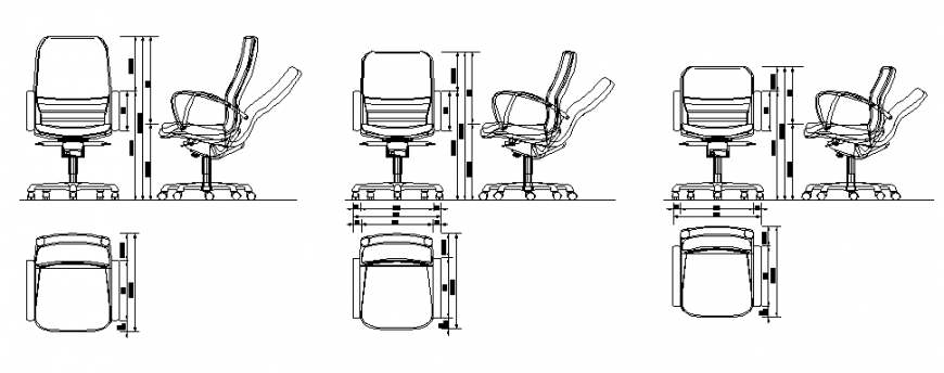 Office chair elevation 2 d plan detail dwg file
