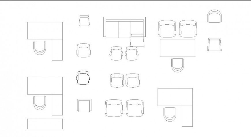 Office chairs and table blocks cad drawing details dwg file