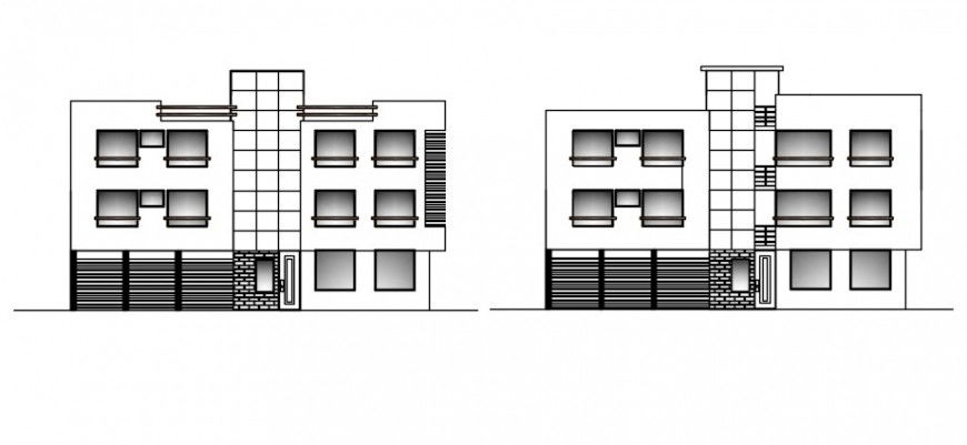 Apartment blocks front and back elevation drawing details dwg file