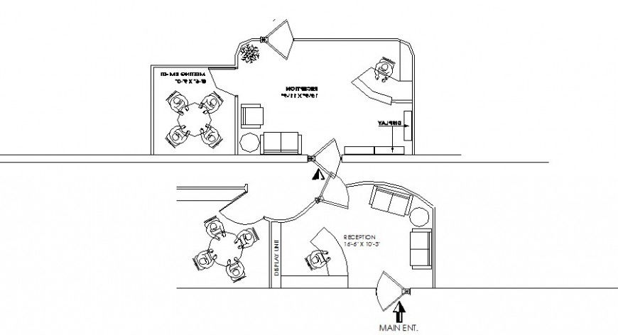 Office departments plan with furniture layout cad drawing details dwg file