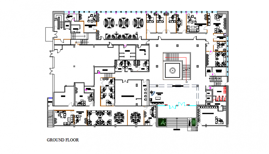 Office design top view architectural plan layout detail dwg file