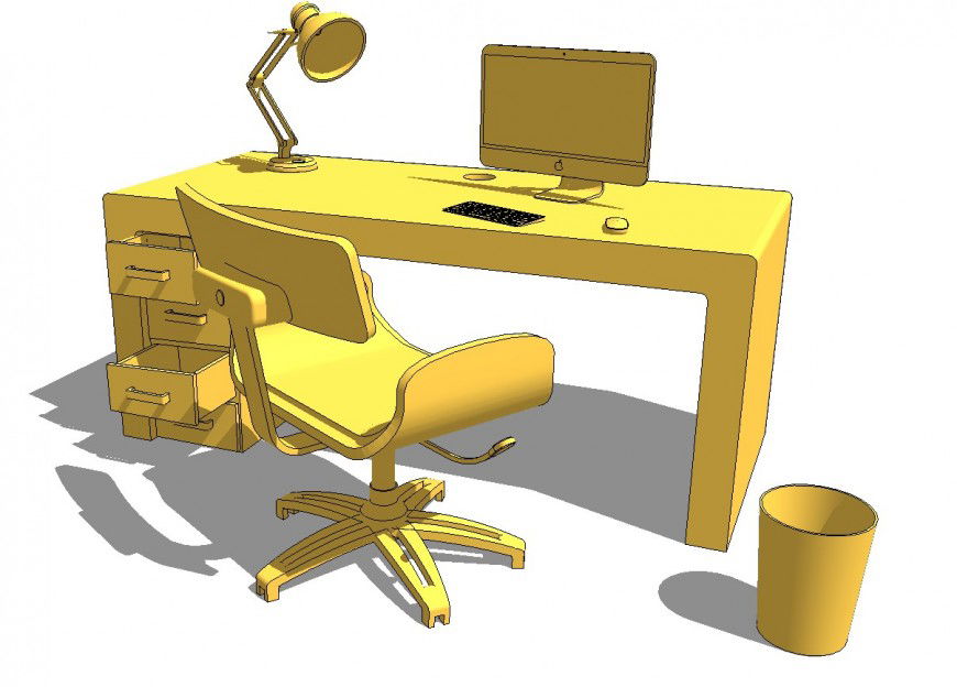Office desk and furniture 3d blocks cad drawing details skp file