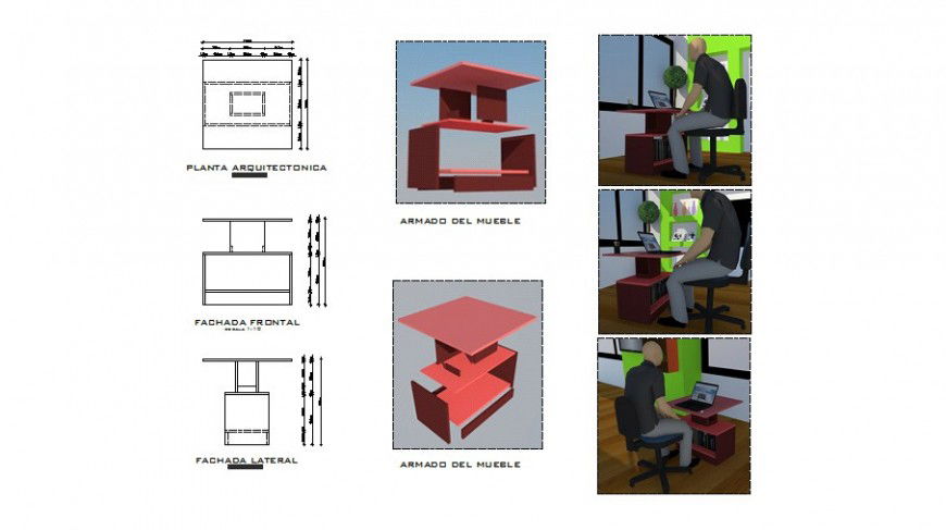 Office desk and furniture cad block details dwg file