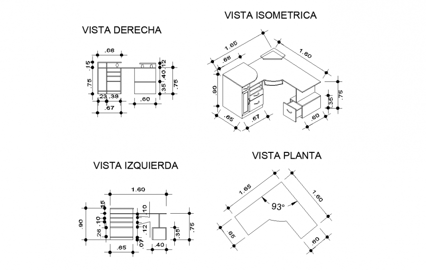 Office desk and table furniture auto-cad details dwg file