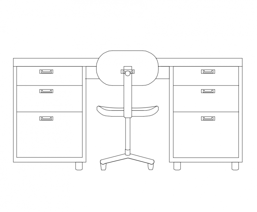 Office desk front elevation cad drawing details dwg file