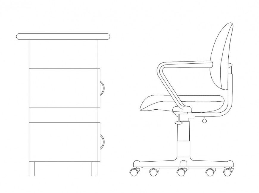 Office Desk Side View Elevation CAD Block Showing Proportions