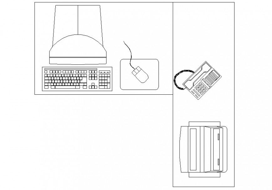 Office desk with computer top view elevation block details dwg file