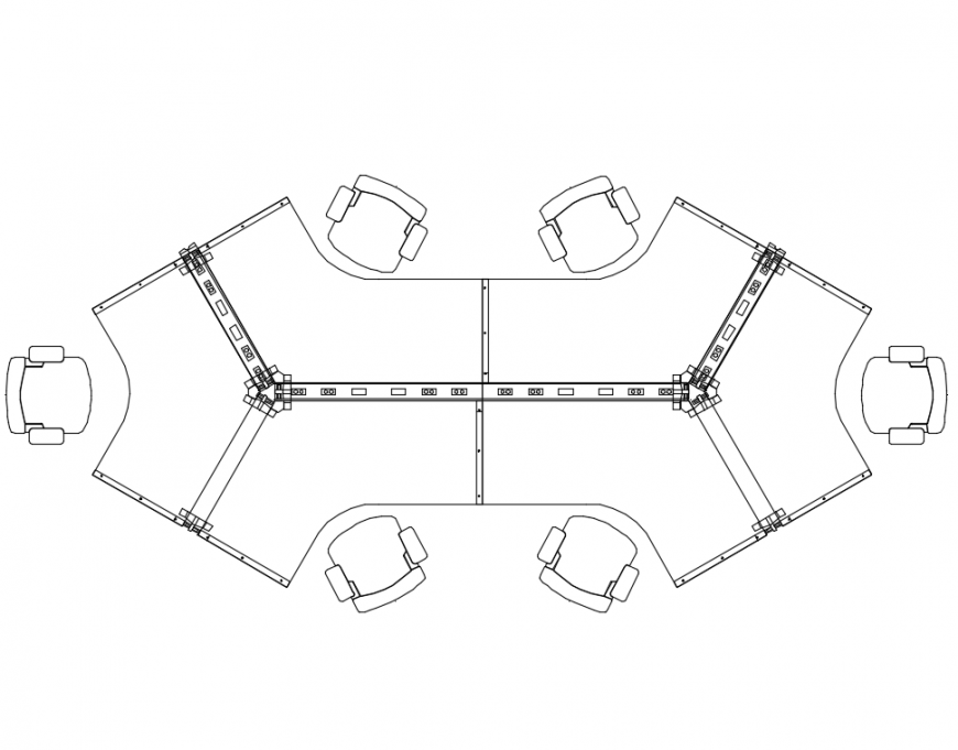 Office desk with multiple chairs top view cad block design dwg file