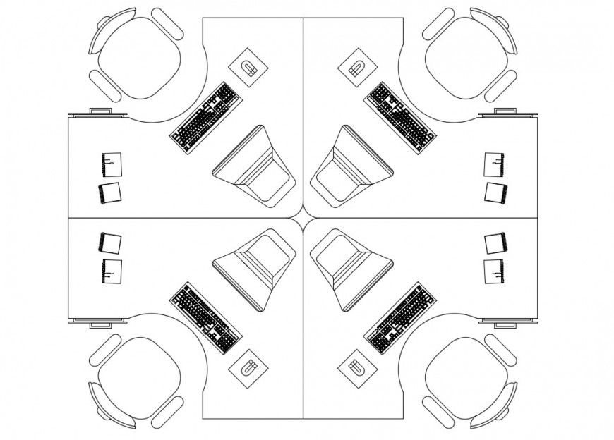 Office desks top view furniture block cad drawing details dwg file