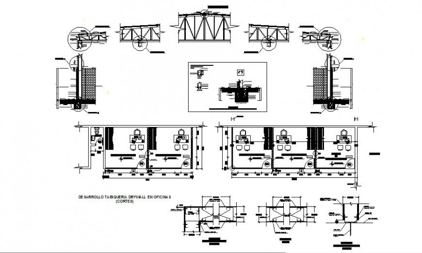 Office detail drawing with truss detail drawing in AutoCAD file.
