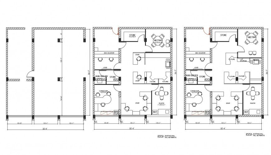 Office floor plan layout with furniture layout and existing wall cad drawing details dwg file